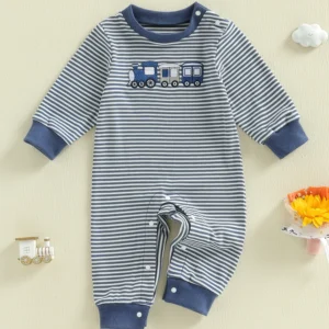 Boys Fall Striped Train Playsuit